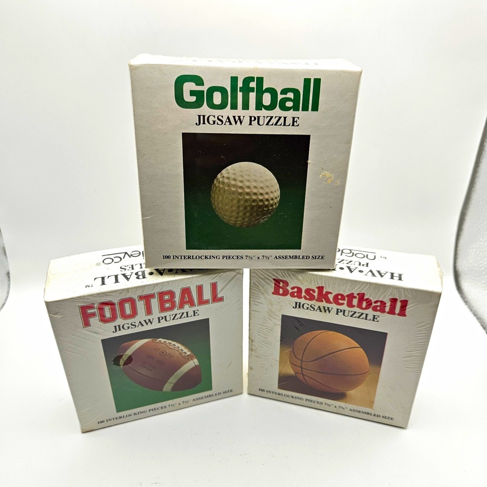 Vtg 1978 Lot of 3 HAV-A-BALLSports Ball Jigsaw Puzzles 100pc Sealed New
